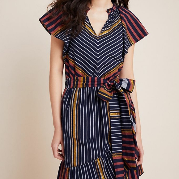 Ranna Gill Dresses | Ranna Gill Striped Metallic Dress | Color: Blue/Gold | Size: Xs | Jmessim1'S Closet